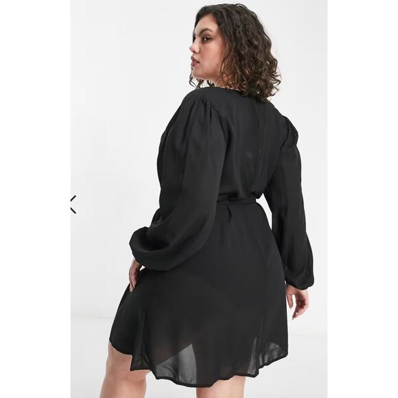 NWOT ASOS DESIGN Curve Chiffon Belted Beach Kimono Black Sheer Cover-Up Sz 14 - Picture 3 of 8